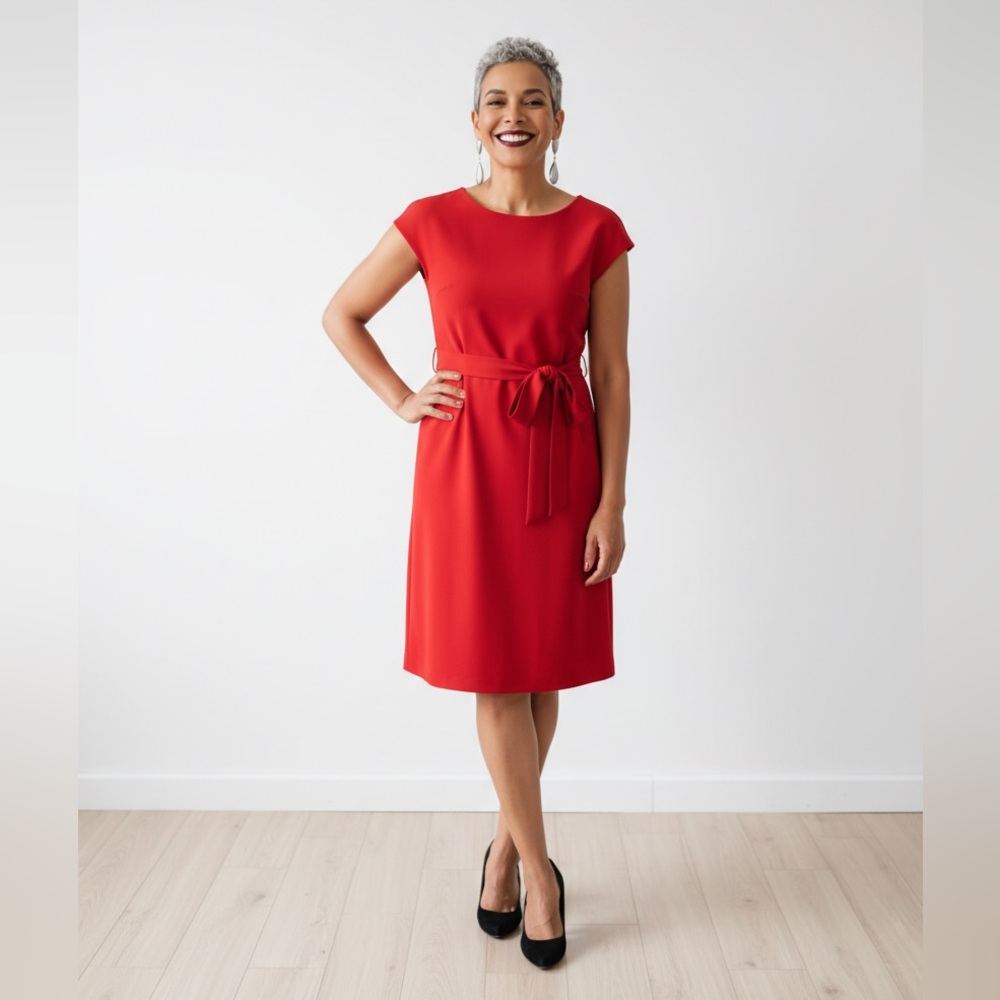 Tommy Hilfiger cap sleeve red dress with tie belt. Size 2.